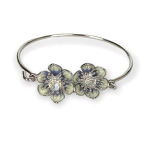 Swarovski Crystal Eternal Flower Bangle Bracelet Sterling Silver Overlay